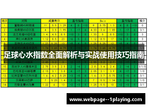 足球心水指数全面解析与实战使用技巧指南
