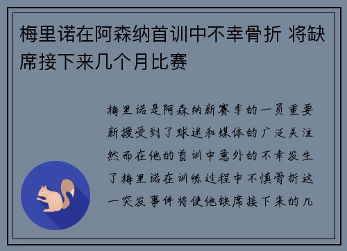 梅里诺在阿森纳首训中不幸骨折 将缺席接下来几个月比赛