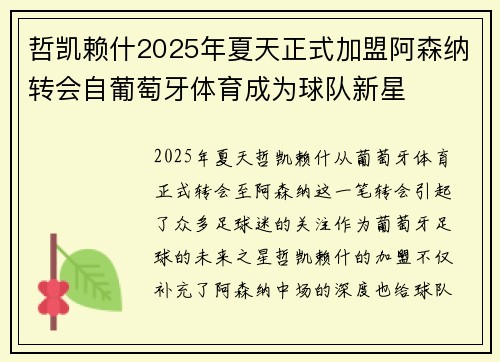 哲凯赖什2025年夏天正式加盟阿森纳转会自葡萄牙体育成为球队新星